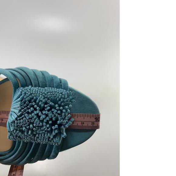 Belbrossa Noumea Aqua Blue 55mm Fringe Suede Kitten Heel Sandals D585 - Picture 12 of 12